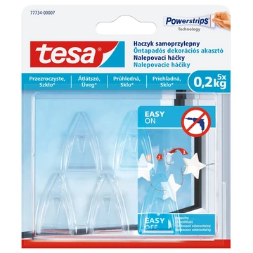Akasztó öntapadós műanyag 0,2 kg teherbírású 5 darab/bliszter Tesa Powerstrips átlátszó Akasztó öntapadós műanyag 0,2 kg teherbírású 5 darab/bliszter Tesa Powerstrips átlátszó