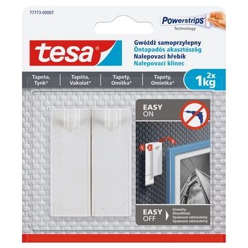 Akasztószög öntapadós, érzékeny felületekhez 1 kg teherbírású 2 darab/bliszter Tesa Powerstrips Akasztószög öntapadós, érzékeny felületekhez 1 kg teherbírású 2 darab/bliszter Tesa Powerstrips