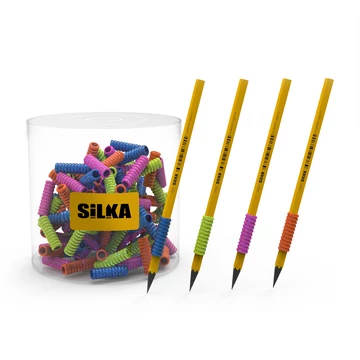 Ceruza markolat, spirál, szilikon, csillám, 72 db/display, Silka Ceruza markolat, spirál, szilikon, csillám, 72 db/display, Silka