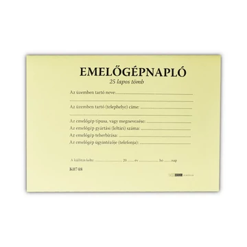 Emelőgépnapló 24 lapos A/5 fekvő D.E.938 Emelőgépnapló 24 lapos A/5 fekvő D.E.938