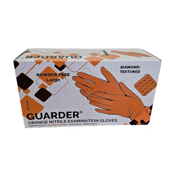 Gumikesztyű nitril púdermentes L 100 db/doboz Guarder narancssárga Gumikesztyű nitril púdermentes L 100 db/doboz Guarder narancssárga