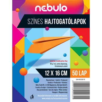 Hajtogatólapok színes 12x16 cm, vegyes színek, 50 lap/csomag, Nebulo Hajtogatólapok színes 12x16 cm, vegyes színek, 50 lap/csomag, Nebulo