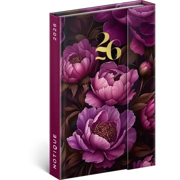 Határidőnapló mágnessel záródó, krémszínű lapokkal Purple Flowers 110×160 mm, Presco Határidőnapló mágnessel záródó, krémszínű lapokkal Purple Flowers 110×160 mm, Presco