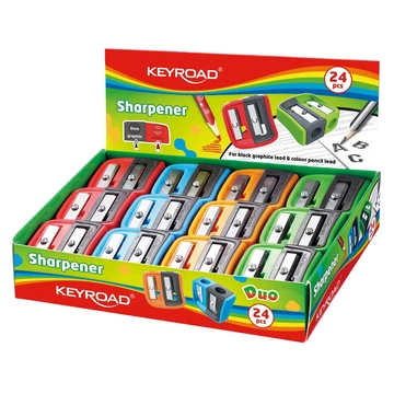 Hegyező, 2 lyukú, 24 db/display, Keyroad Dou-Power, vegyes színek Hegyező, 2 lyukú, 24 db/display, Keyroad Dou-Power, vegyes színek