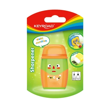 Hegyező, 2 lyukú, radírral, 1 db/bliszter, Keyroad 2in1, vegyes színek Hegyező, 2 lyukú, radírral, 1 db/bliszter, Keyroad 2in1, vegyes színek