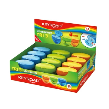 Hegyező 3 lyukú tartályos, fedeles 12 db/display Keyroad Tris vegyes színek Hegyező 3 lyukú tartályos, fedeles 12 db/display Keyroad Tris vegyes színek