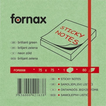 Jegyzettömb öntapadó, 75x75mm, 80lap, Fornax neon zöld Jegyzettömb öntapadó, 75x75mm, 80lap, Fornax neon zöld