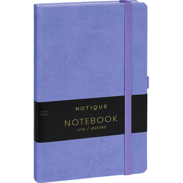 Keménytáblás notesz pontozott vonalozással krémszínű lapokkal leszorító gumiszalaggal Lila 130x210mm, Presco Keménytáblás notesz pontozott vonalozással krémszínű lapokkal leszorító gumiszalaggal Lila 130x210mm, Presco