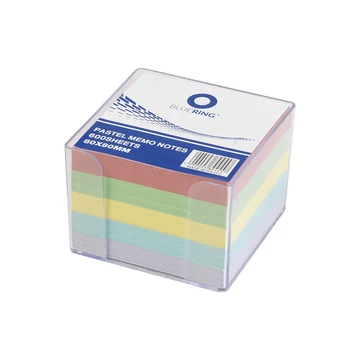 Kockatömb 8x8x6,5cm, ragasztás nélküli, transzparens tartóban színes pasztell 8x8x6,5cm, Bluering® Kockatömb 8x8x6,5cm, ragasztás nélküli, transzparens tartóban színes pasztell 8x8x6,5cm, Bluering®