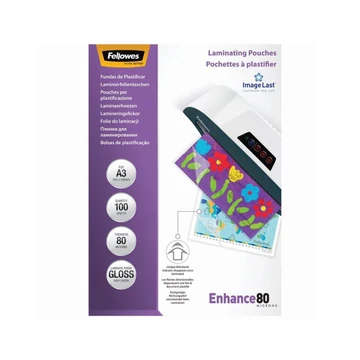 Lamináló fólia, A3, 80 mikron, fényes, 100 db/doboz, Fellowes® Lamináló fólia, A3, 80 mikron, fényes, 100 db/doboz, Fellowes®
