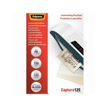 Lamináló fólia, A6, 125 mikron, fényes, 100 db/doboz, Fellowes® Lamináló fólia, A6, 125 mikron, fényes, 100 db/doboz, Fellowes®