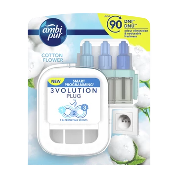 Légfrissítő elektromos kezdőcsomag 20 ml Ambi Pur 3 Volution Cotton Flower Légfrissítő elektromos kezdőcsomag 20 ml Ambi Pur 3 Volution Cotton Flower