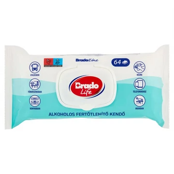 Nedves törlőkendő fertőtlenítő hatással 64 lap/csomag Bradolife Nedves törlőkendő fertőtlenítő hatással 64 lap/csomag Bradolife