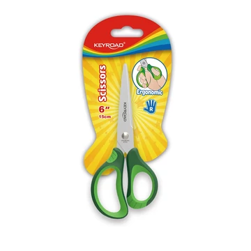 Olló, 15 cm, hegyes, 1 db/bliszter, Keyroad Soft Grip, vegyes színek Olló, 15 cm, hegyes, 1 db/bliszter, Keyroad Soft Grip, vegyes színek