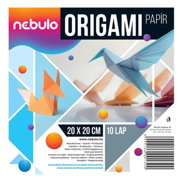 Origami papír 20x20 cm, vegyes színek, 10 lap/csomag, Nebulo Origami papír 20x20 cm, vegyes színek, 10 lap/csomag, Nebulo