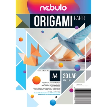 Origami papír A4, vegyes színek, 20 lap/csomag, Nebulo Origami papír A4, vegyes színek, 20 lap/csomag, Nebulo