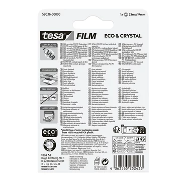 Ragasztószalag 19mmx33m irodai átlátszó újrahasznosított Tesa Eco & Crystal Ragasztószalag 19mmx33m irodai átlátszó újrahasznosított Tesa Eco & Crystal