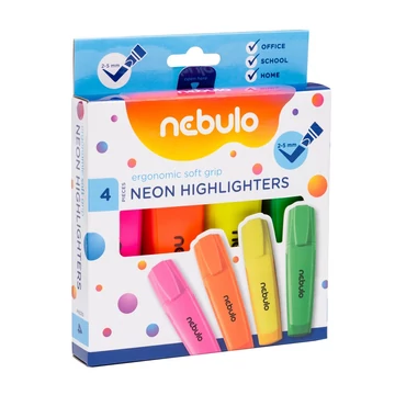 Szövegkiemelő készlet, Nebulo, 4 klf. neon szín Szövegkiemelő készlet, Nebulo, 4 klf. neon szín