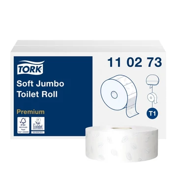 Toalettpapír 2 rétegű közületi átmérő: 26 cm 1800 lap/360 m/tekercs 6 tekercs/karton Soft Jumbo T1 Tork_110273 hófehér Toalettpapír 2 rétegű közületi átmérő: 26 cm 1800 lap/360 m/tekercs 6 tekercs/karton Soft Jumbo T1 Tork_110273 hófehér