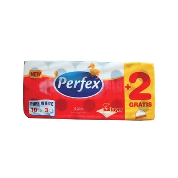 Toalettpapír 3 rétegű 100% cellulóz 120 lap/tekercs 8 + 2 tekercs/csomag Boni Perfex Toalettpapír 3 rétegű 100% cellulóz 120 lap/tekercs 8 + 2 tekercs/csomag Boni Perfex