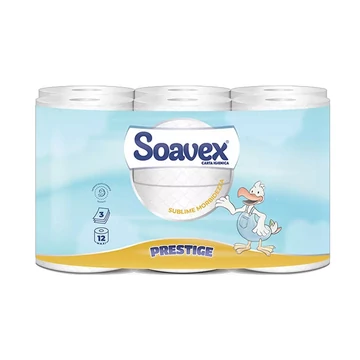 Toalettpapír 3 rétegű kistekercses 100% cellulóz 170 lap/tekercs 12 tekercs/csomag Soavex Maxi Prestige_Paperdi Toalettpapír 3 rétegű kistekercses 100% cellulóz 170 lap/tekercs 12 tekercs/csomag Soavex Maxi Prestige_Paperdi