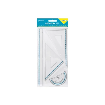 Vonalzókészlet, 30 cm egyenes vonalzó, szögmérő, 45° 14 cm és 60° 18 cm háromszög vonalzó, 4 db/bliszter Connect Vonalzókészlet, 30 cm egyenes vonalzó, szögmérő, 45° 14 cm és 60° 18 cm háromszög vonalzó, 4 db/bliszter Connect