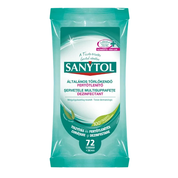 Felületfertőtlenítő kendő 72 lap/csomag Sanytol