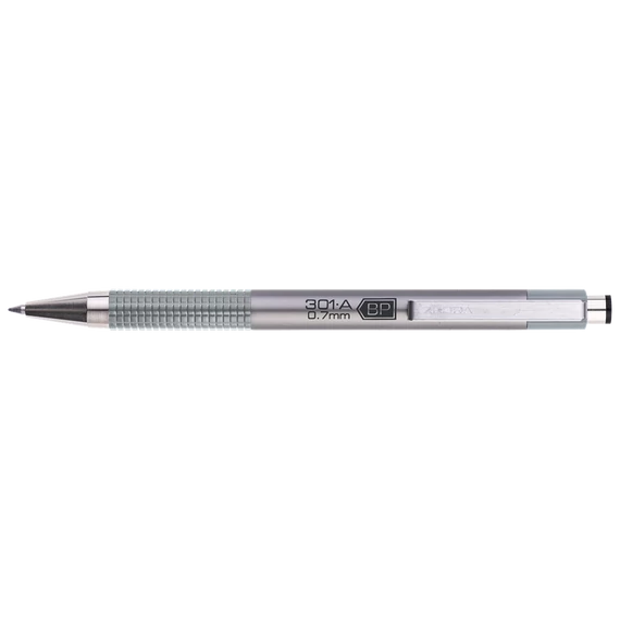 Golyóstoll 0,7mm, metál ezüst test, Zebra F-301A, írásszín kék
