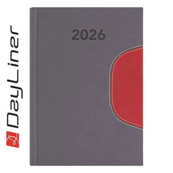 Határidőnapló Memphis B6 heti, fehér lapokkal szürke-piros Dayliner 2026.