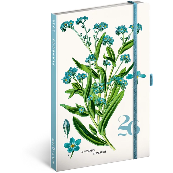 Keménytáblás notesz krémszínű lapokkal leszorító gumiszalaggal Herbarium 130x210mm, Presco