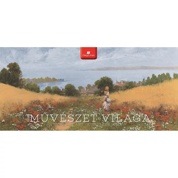 Képes asztali naptár Művészet 320 x 150 mm, fehér lapokkal fekvő fehér karton tartóval Dayliner 2026.