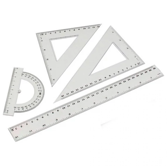 Vonalzókészlet, 30cm, vonalzó, szögmérő, 45° és 60° háromszög vonalzók 4 db/csom